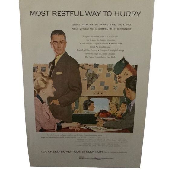 Vintave 1955 Lockheed Super Constellation Restful Ad Advertisement - Picture 3 of 4